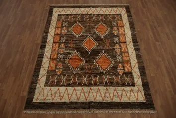 Earthy Tones Ethnic Geometric Moroccan Wool Area Rug 6x8
