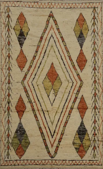 Intricate Diamond Patterned Natural Moroccan Area Rug 7x10
