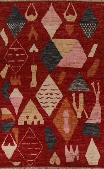 Tribal Red Moroccan Wool Area Rug 7x10