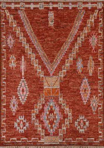 Orange Wool Moroccan Tribal Area Rug 5x7