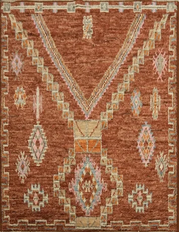 Orange Wool Moroccan Tribal Area Rug 5x7