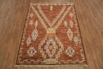 Orange Wool Moroccan Tribal Area Rug 5x7