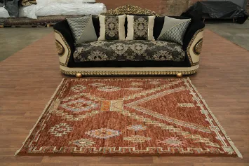 Orange Wool Moroccan Tribal Area Rug 5x7