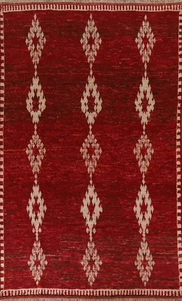 Red Geometric Moroccan Wool Area Rug 7x10