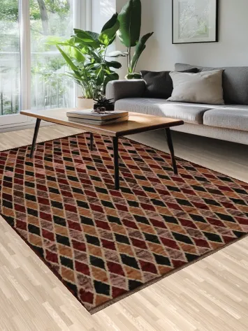 Elegant Geometric Rhombus Moroccan Area Rug 7x10 in Earthy Hues
