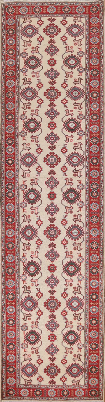 Ivory Kazak Oriental Runner Rug 3x12