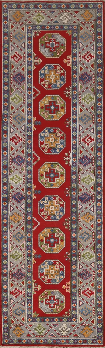 Geometric Kazak Oriental Runner Rug 3x10