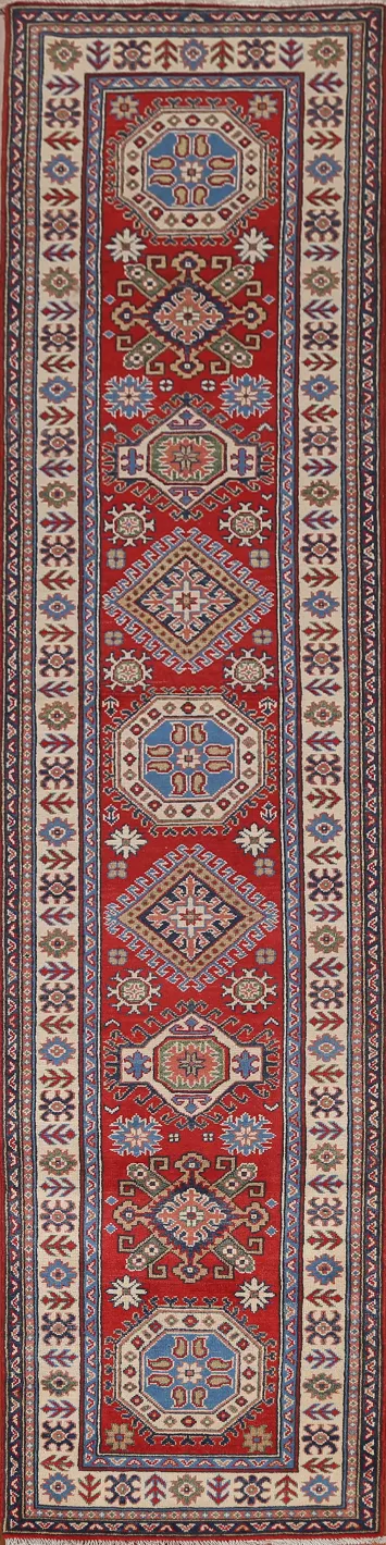 Handmade Kazak Red Wool Runner Rug 3x13