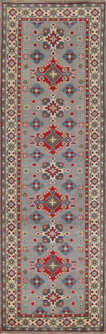 Geometric Kazak Gray Runner Rug 3x10