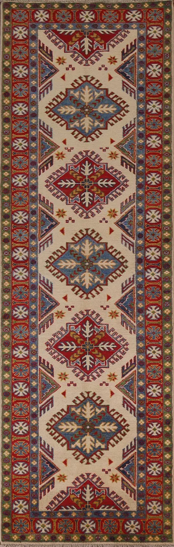 Handmade Kazak Wool Runner Rug 3x9