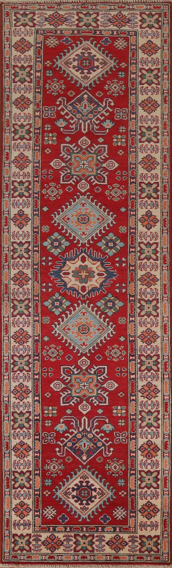 Geometric Kazak Oriental Runner Rug 3x10