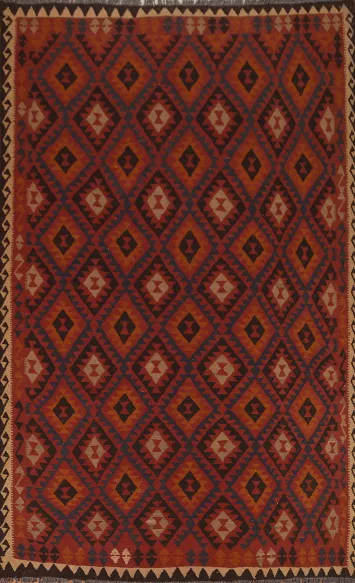 All-Over Wool Kilim Geometric Area Rug 7x10