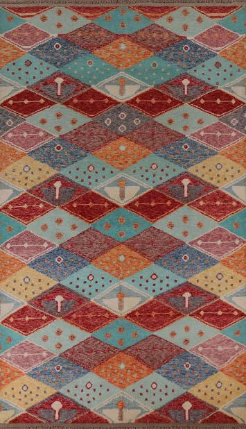 All-Over Gabbeh Kashkoli Geometric Area Rug 7x10