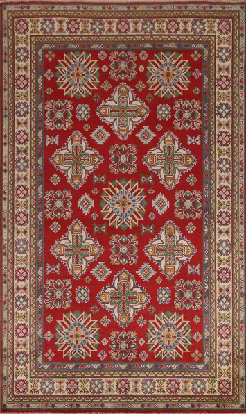 Red Wool Kazak Hand-Knotted Area Rug 6x10