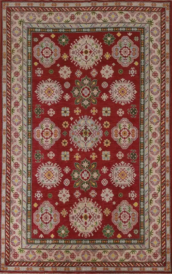 Geometric Red Kazak Wool Area Rug 7x10