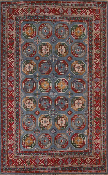 Blue Kazak Geometric Area Rug 7x10