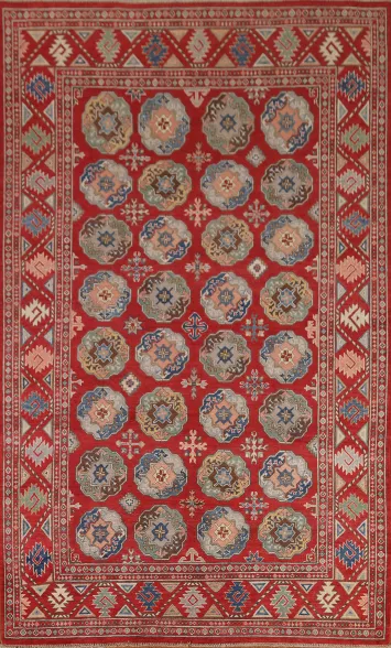 All-Over Red Kazak Hand-Knotted Area Rug 7x10