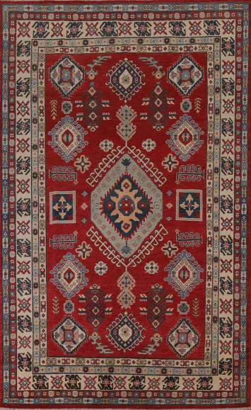 Geometric Red Kazak Oriental Area Rug 7x10
