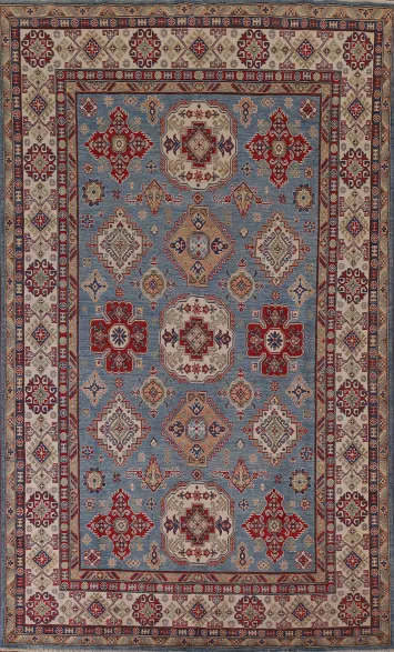 Light Blue Kazak Geometric Area Rug 7x10