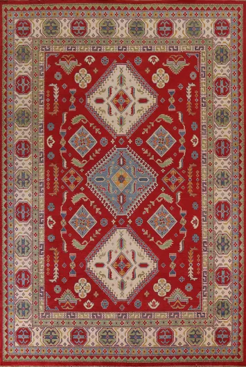 Geometric Red Kazak Geometric Area Rug 9x12