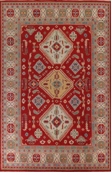 Geometric Red Kazak Oriental Area Rug 9x12