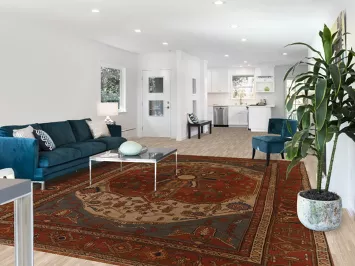 Pre-1900 Antique Heriz Serapi Vegetable Dye Persian Rug 9x12