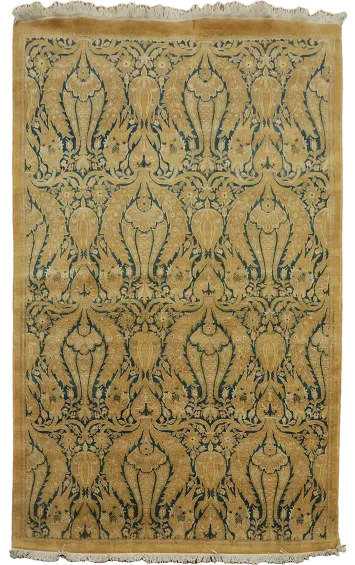 Blue and Gold Damask Design Art and Craft Hand-made Rug 4'x6'