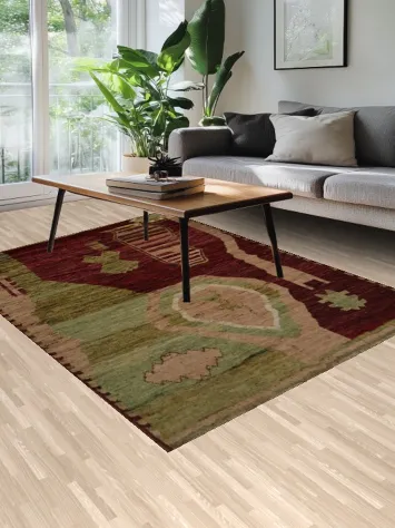 Earthy Toned Moroccan Area Rug 6x9 with Bold Geometric Design