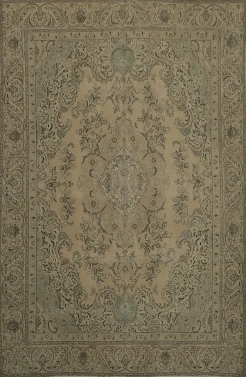 Classic Tabriz Persian Area Rug 9x12 in Soft Earthy Tones and Patterns