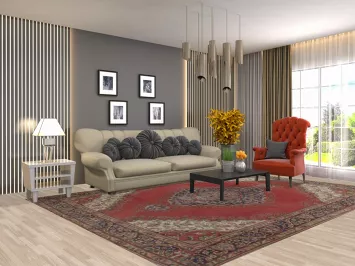 Red Geometric Tabriz Persian Area Rug 8x11