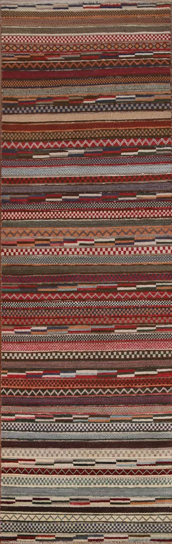 Striped Gabbeh Kashkoli Wool Runner Rug 3x10