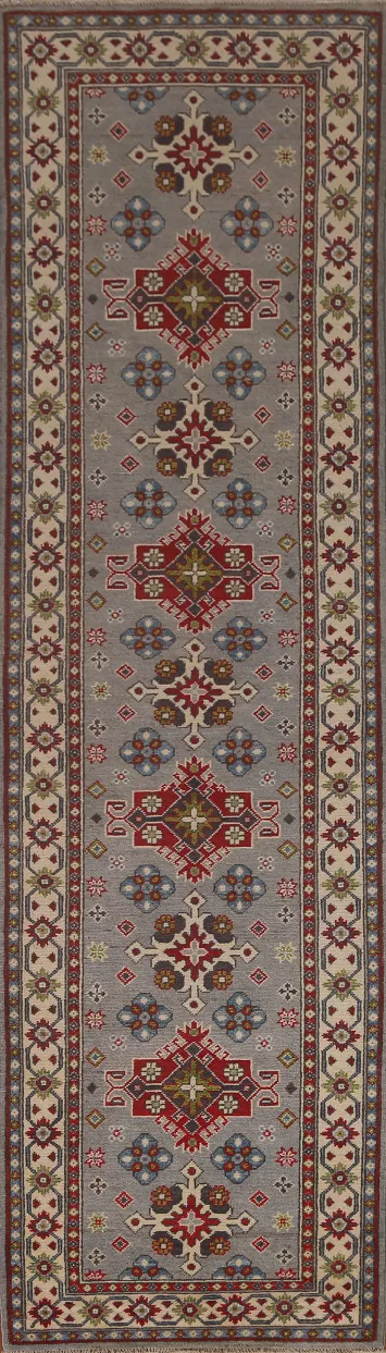 Geometric Kazak Wool Runner Rug 3x10
