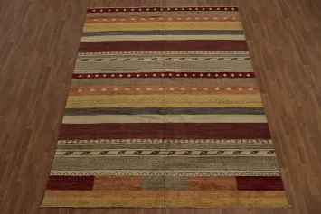 Bohemian Style Gabbeh Kashkoli Area Rug 8x11 with Rich Stripes