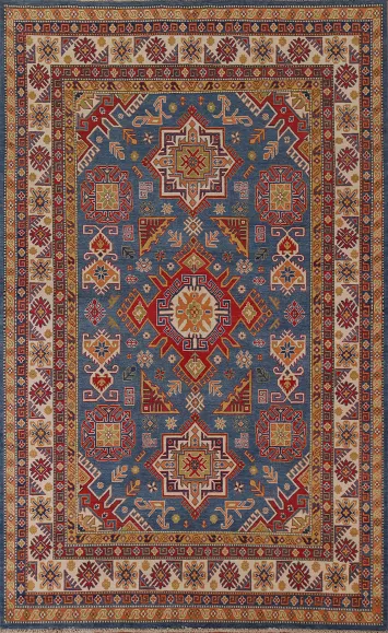 Blue Geometric Kazak Pakistan Area Rug 7x10