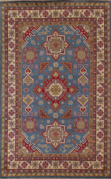Blue Geometric Kazak Pakistan Area Rug 7x10