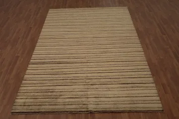 Beige and Brown Stripes Modern Gabbeh Kashkoli Area Rug 7x10