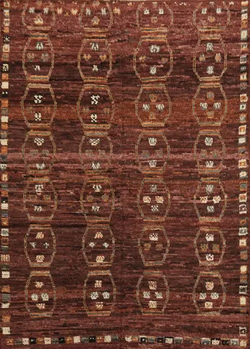 Maroon Red Tribal Design Moroccan Rug for Rustic Home Decor 7x10