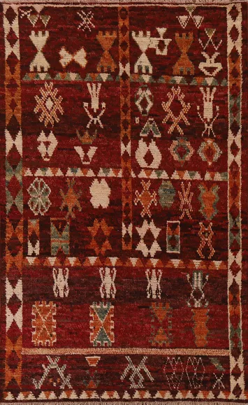 Red Wool Moroccan Tribal Area Rug 7x10