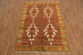 Rustic Moroccan Rug with Symmetrical Diamond Motifs and Warm Colors 6x8