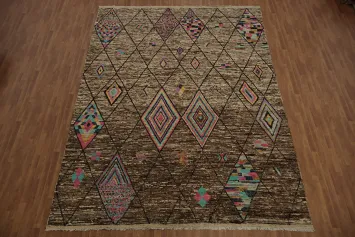 Chic Diamond Motifs Moroccan Large Area Rug 10x14 for Living Rooms