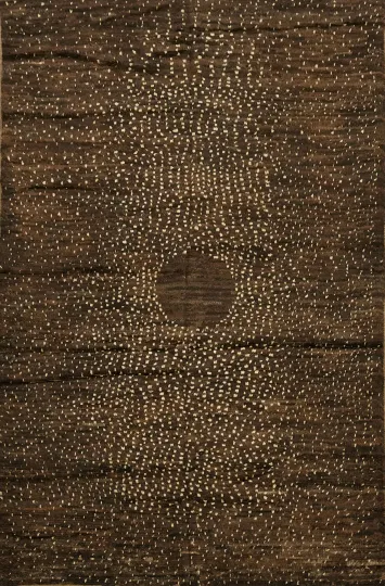 Moroccan Modern Art Inspired Rug: Brown Hues and Ivory Dot Accents 6x9