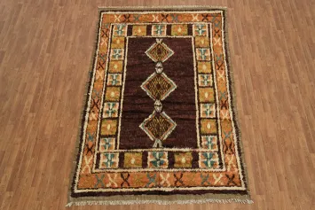 Handcrafted Tribal Design Dark Maroon Moroccan Rug 6x10
