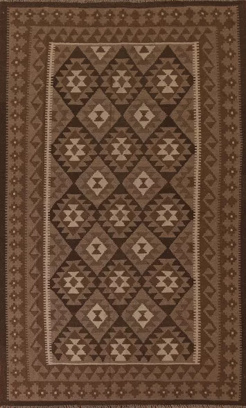 Brown Tribal Kilim Wool Area Rug 5x8