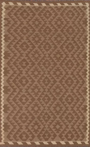 Brown Kilim Wool Area Rug 5x8