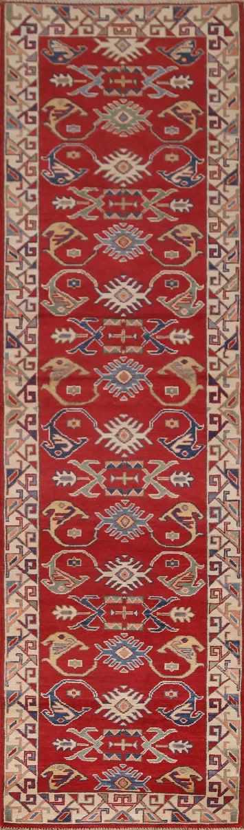 Red Kazak Geometric Runner Rugs 3x10
