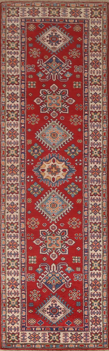 Red Kazak Geometric Runner Rugs 3x10
