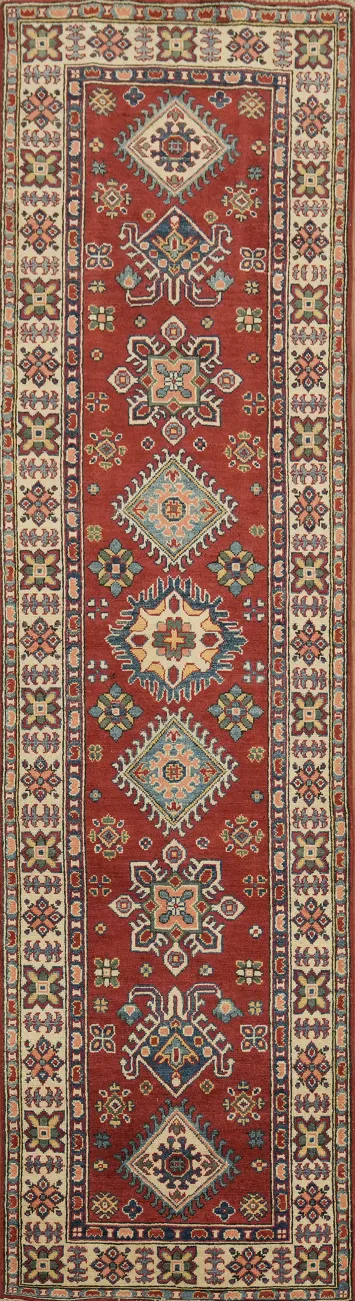 Red Kazak Geometric Runner Rugs 3x10