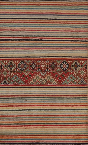 Striped Gabbeh Kashkoli Oriental Area Rug 4x6