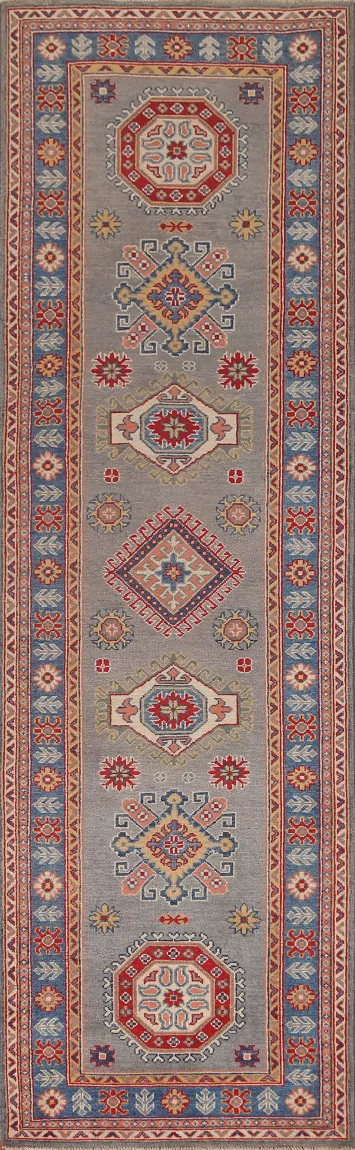 Geometric Kazak Oriental Runner Rug 3x10