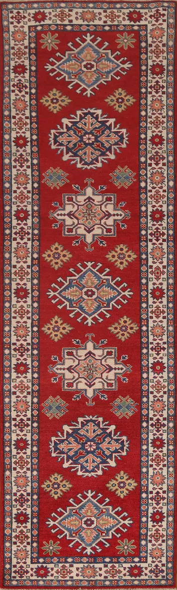 Hand-Knotted Wool Kazak Runner Rug 3x10